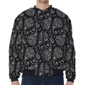 White And Black Paisley Pattern Print Zip Sleeve Bomber Jacket
