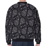 White And Black Paisley Pattern Print Zip Sleeve Bomber Jacket