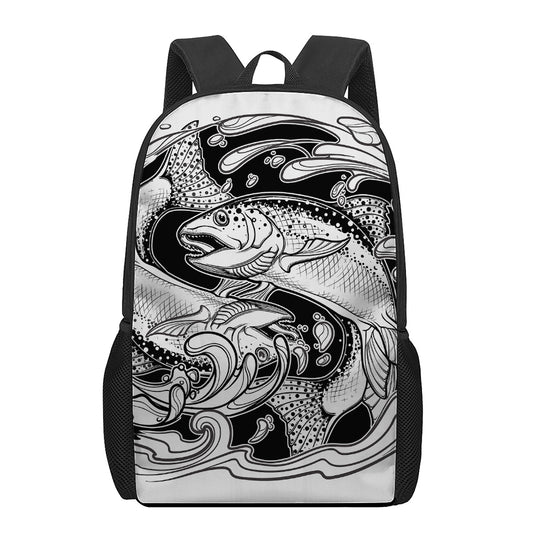 White And Black Pisces Sign Print 17 Inch Backpack