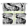 White And Black Pisces Sign Print 3 Piece Kitchen Curtains
