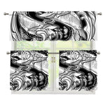 White And Black Pisces Sign Print 3 Piece Kitchen Curtains