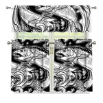 White And Black Pisces Sign Print 3 Piece Kitchen Curtains