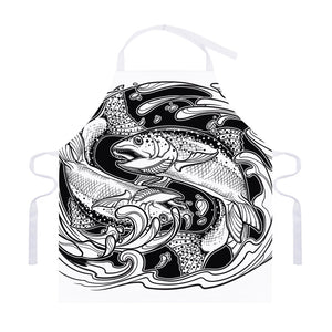 White And Black Pisces Sign Print Adjustable Apron