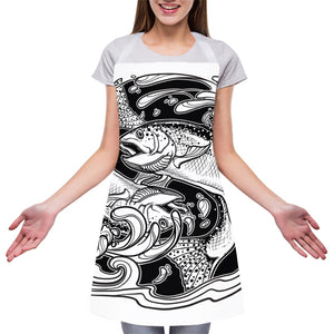 White And Black Pisces Sign Print Adjustable Apron