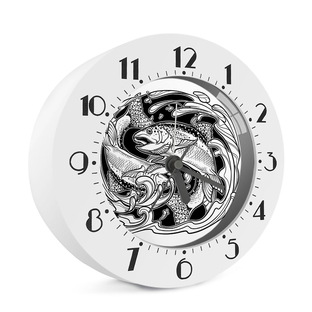 White And Black Pisces Sign Print Alarm Clock