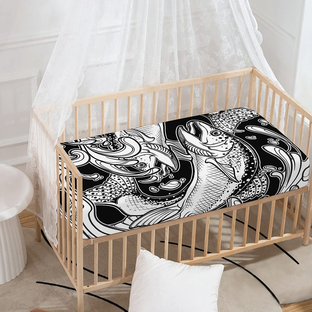 White And Black Pisces Sign Print Baby Crib Sheet