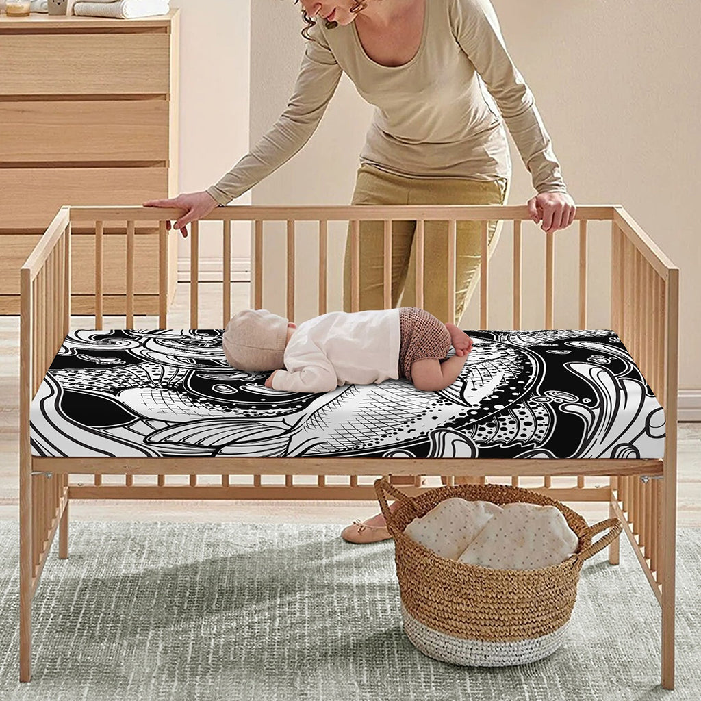 White And Black Pisces Sign Print Baby Crib Sheet