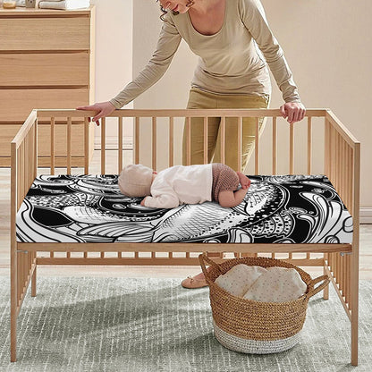 White And Black Pisces Sign Print Baby Crib Sheet