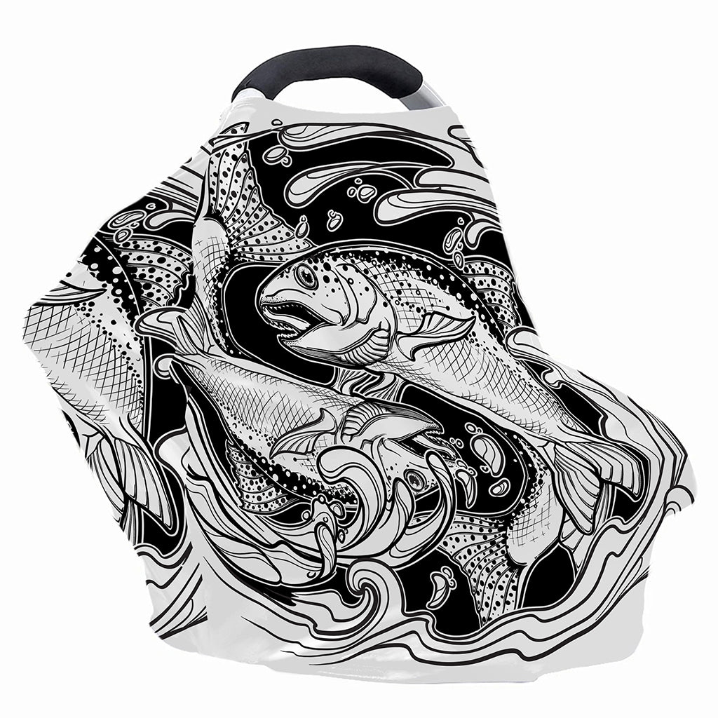 White And Black Pisces Sign Print Baby Seat Cover