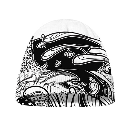 White And Black Pisces Sign Print Beanie