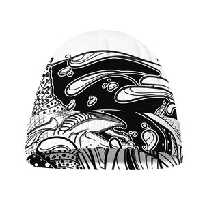 White And Black Pisces Sign Print Beanie