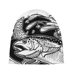 White And Black Pisces Sign Print Beanie