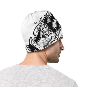 White And Black Pisces Sign Print Beanie