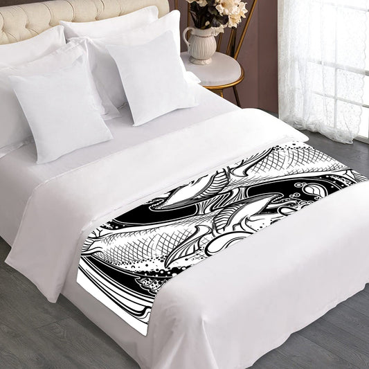 White And Black Pisces Sign Print Bed Runner