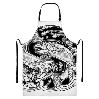 White And Black Pisces Sign Print Bib Apron With Pocket