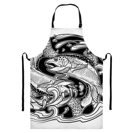 White And Black Pisces Sign Print Bib Apron With Pocket