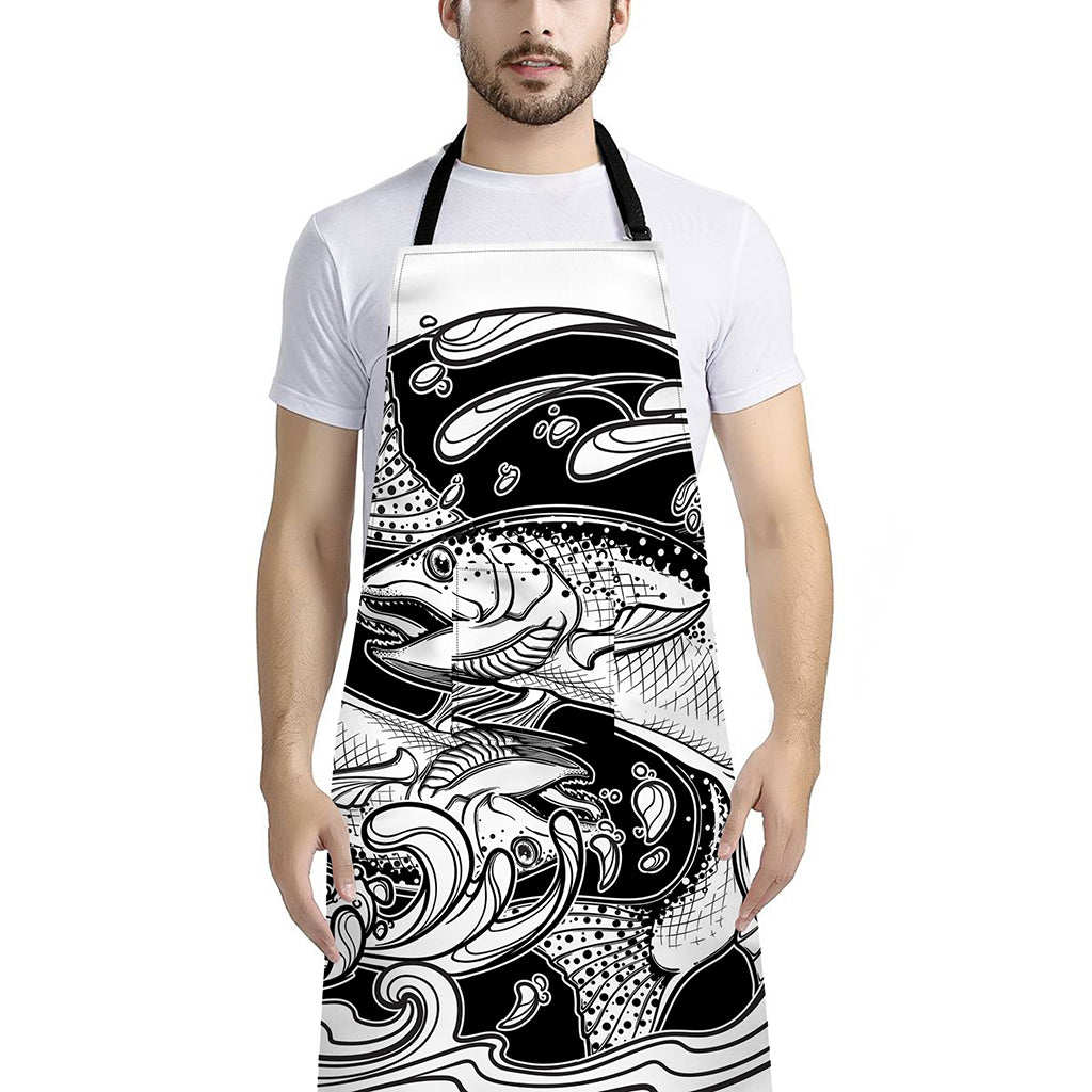 White And Black Pisces Sign Print Bib Apron With Pocket