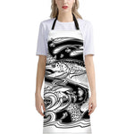 White And Black Pisces Sign Print Bib Apron With Pocket