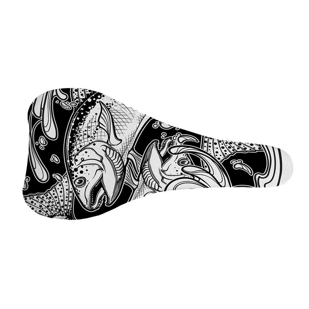 White And Black Pisces Sign Print Bicycle Seat Cover