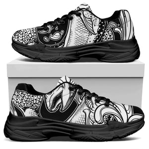 White And Black Pisces Sign Print Black Chunky Shoes