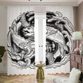 White And Black Pisces Sign Print Dimout Pencil Pleat Curtains