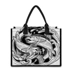 White And Black Pisces Sign Print Canvas Tote Bag