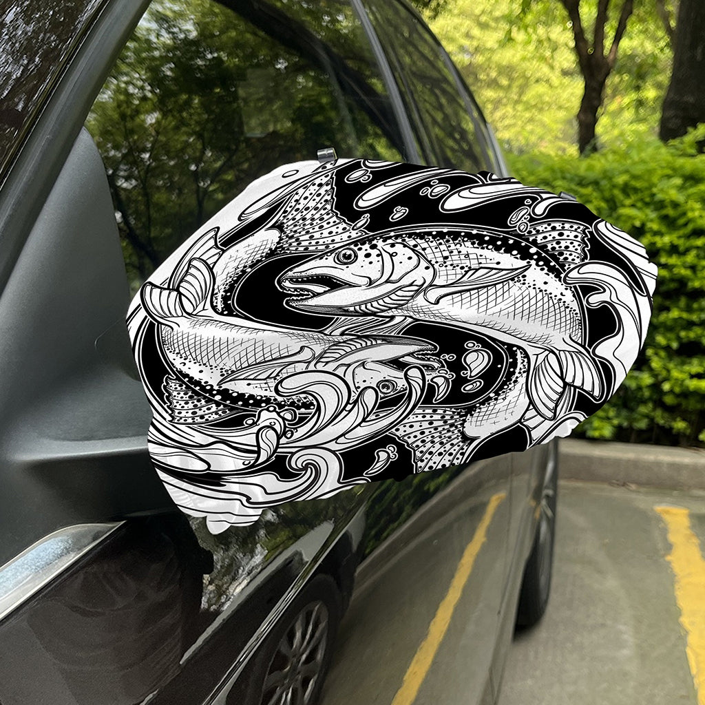 White And Black Pisces Sign Print Car Side Mirror Covers