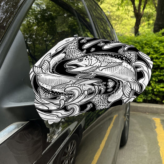 White And Black Pisces Sign Print Car Side Mirror Covers