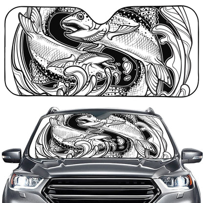 White And Black Pisces Sign Print Car Windshield Sun Shade