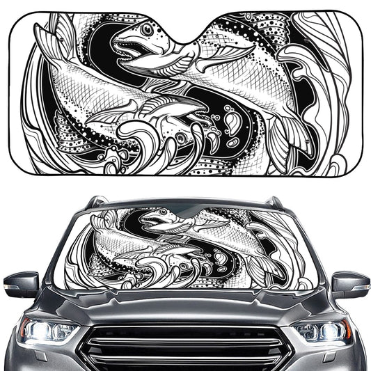 White And Black Pisces Sign Print Car Windshield Sun Shade