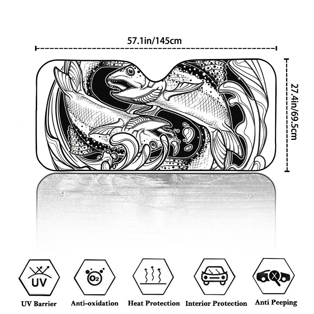 White And Black Pisces Sign Print Car Windshield Sun Shade