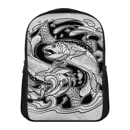White And Black Pisces Sign Print Casual Backpack