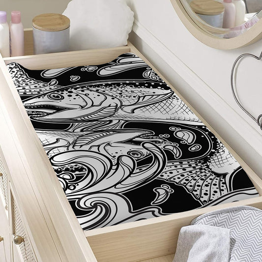 White And Black Pisces Sign Print Changing Pad Cover