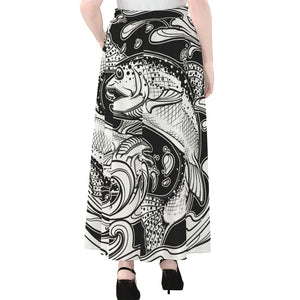 White And Black Pisces Sign Print Chiffon Maxi Skirt