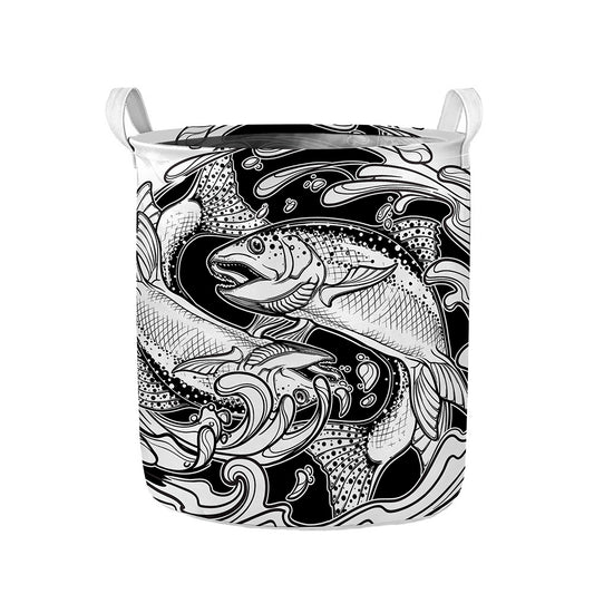 White And Black Pisces Sign Print Collapsible Laundry Basket