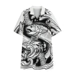 White And Black Pisces Sign Print Cotton Hawaiian Shirt