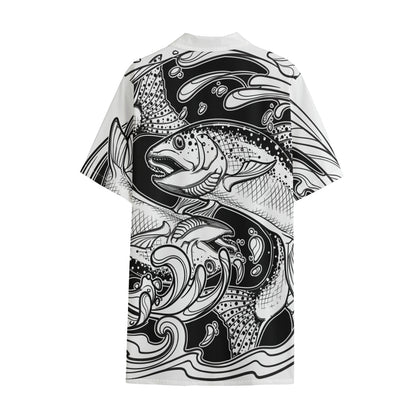 White And Black Pisces Sign Print Cotton Hawaiian Shirt