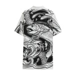 White And Black Pisces Sign Print Cotton Hawaiian Shirt