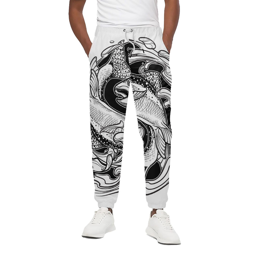 White And Black Pisces Sign Print Cotton Pants
