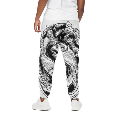 White And Black Pisces Sign Print Cotton Pants