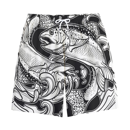 White And Black Pisces Sign Print Cotton Shorts