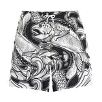 White And Black Pisces Sign Print Cotton Shorts