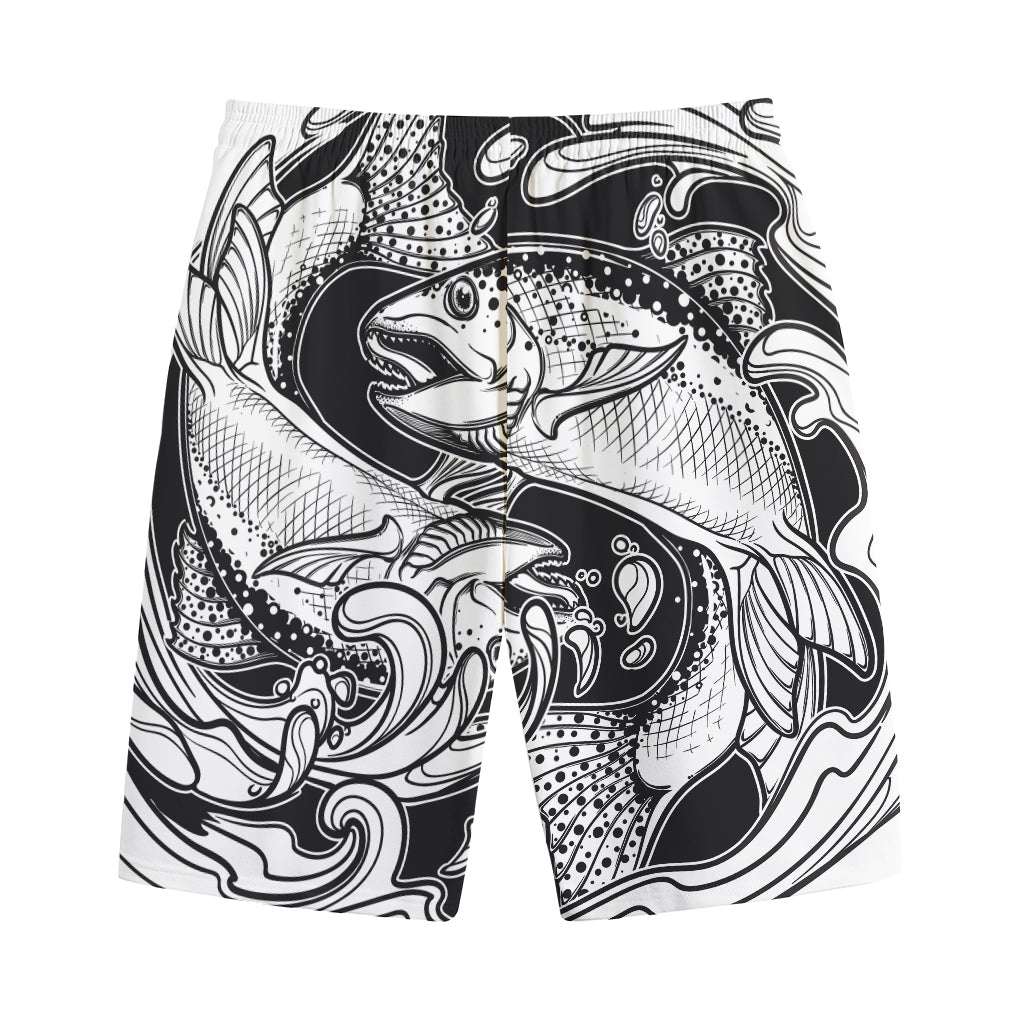 White And Black Pisces Sign Print Cotton Shorts