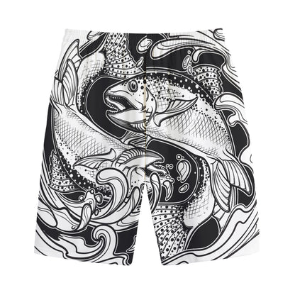 White And Black Pisces Sign Print Cotton Shorts