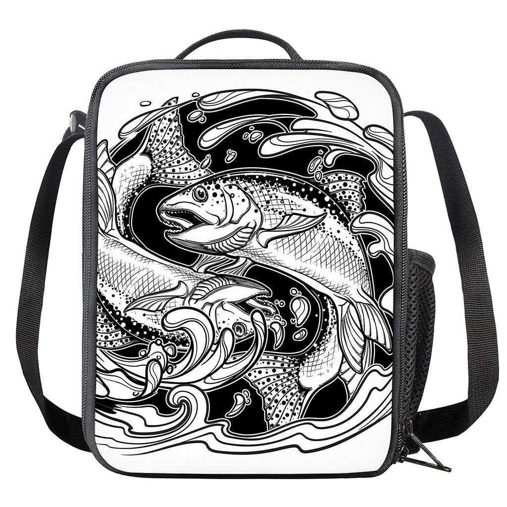 White And Black Pisces Sign Print Crossbody Lunch Bag