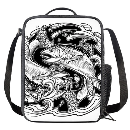 White And Black Pisces Sign Print Crossbody Lunch Bag