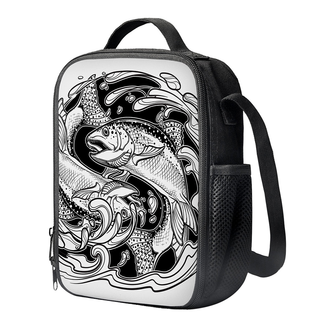 White And Black Pisces Sign Print Crossbody Lunch Bag