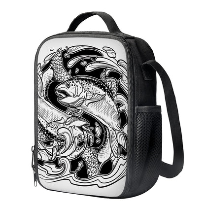 White And Black Pisces Sign Print Crossbody Lunch Bag