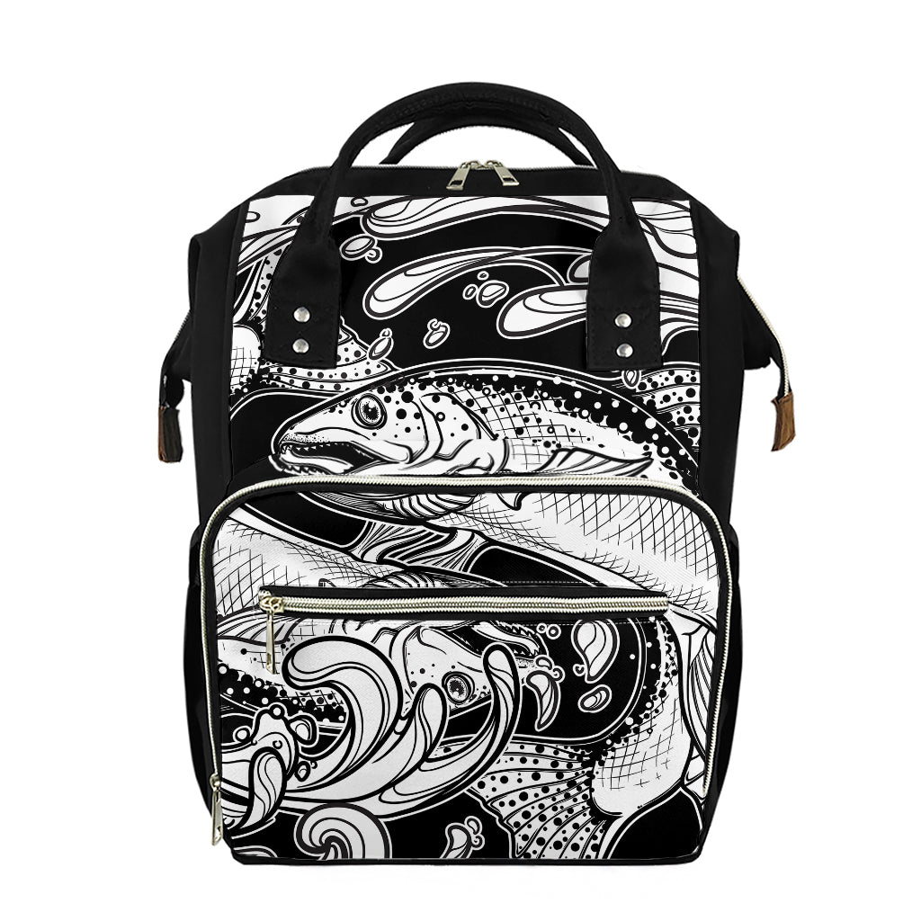 White And Black Pisces Sign Print Diaper Bag