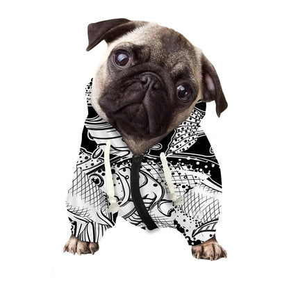 White And Black Pisces Sign Print Dog Zip Up Hoodie